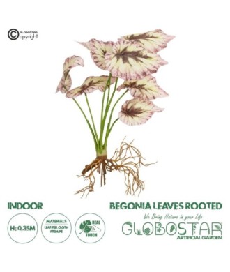 GloboStar® Artificial Garden BEGONIA LEAVES ROOTED 21489 Τεχνητό Διακοσμητικό Φυτό Πολύχρωμη Βιγόνια Μ25 x Π14 x Υ35cm